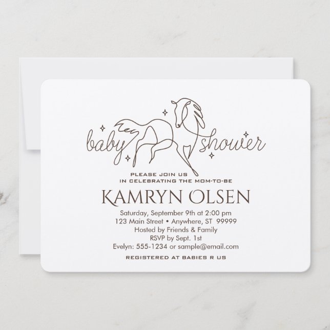 Simple Horse Baby Shower Invitation with girl poem (Front)