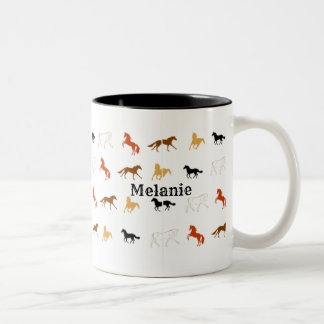 Simple Horse Pattern with Name Personalisation Two-Tone Coffee Mug