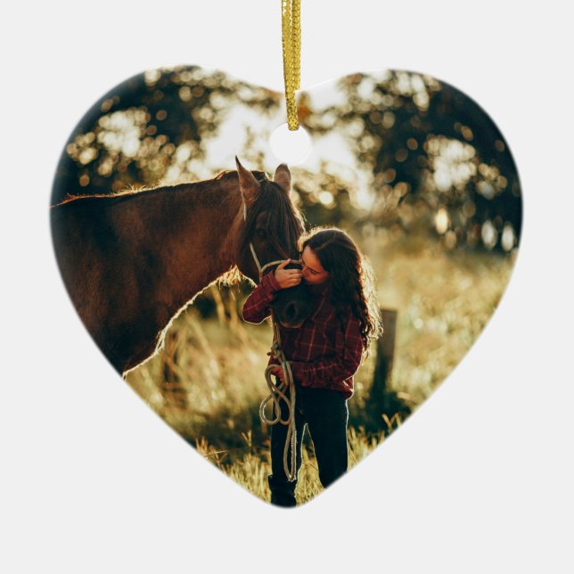 Simple Horse Photo & Quote Memorial Keepsake Ceramic Tree Decoration (Front)