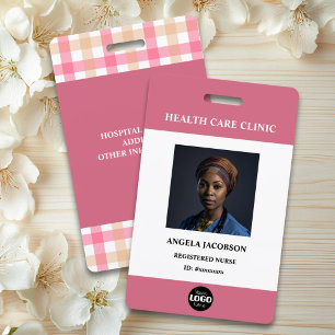 Simple Hospital Employee Logo Pink Photo ID ID Badge