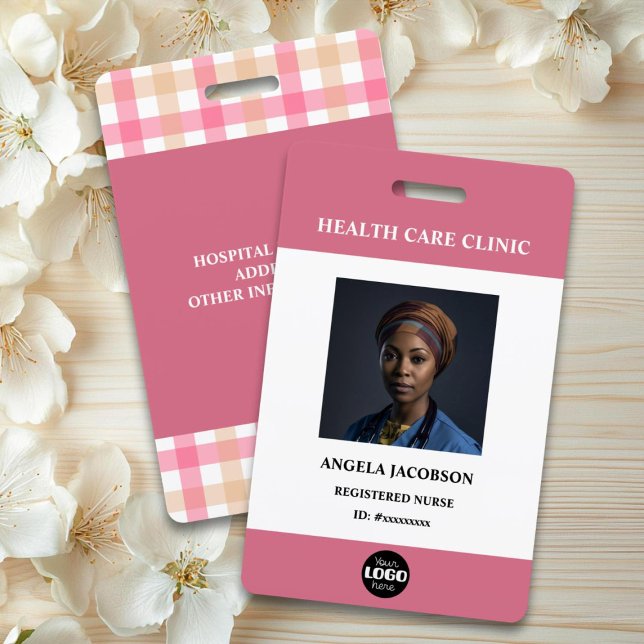 Simple Hospital Employee Logo Pink Photo ID ID Badge (Creator Uploaded)