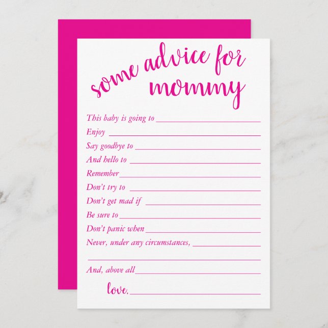 Simple Hot Pink Advice | Magenta Keepsake Card (Front/Back)