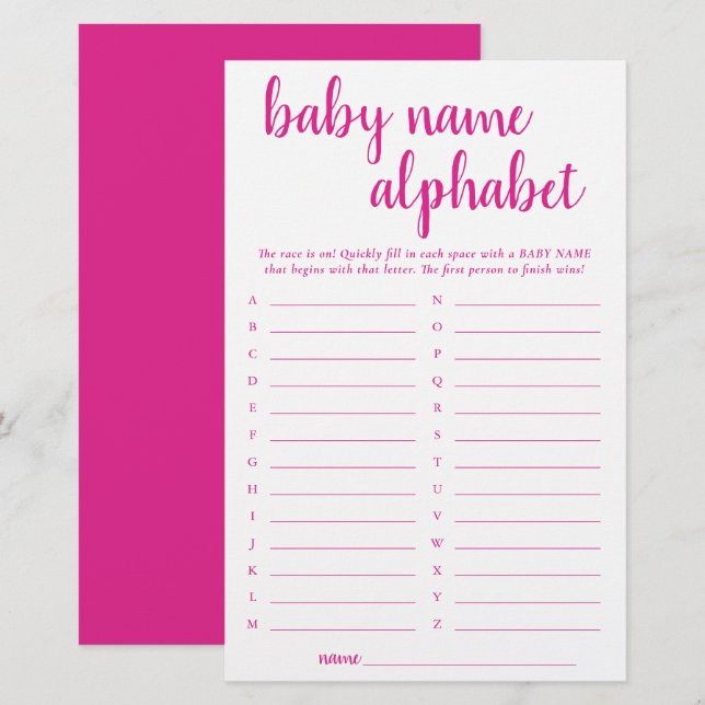 Simple Hot Pink Alphabet Name | Magenta Party Game (Front/Back)