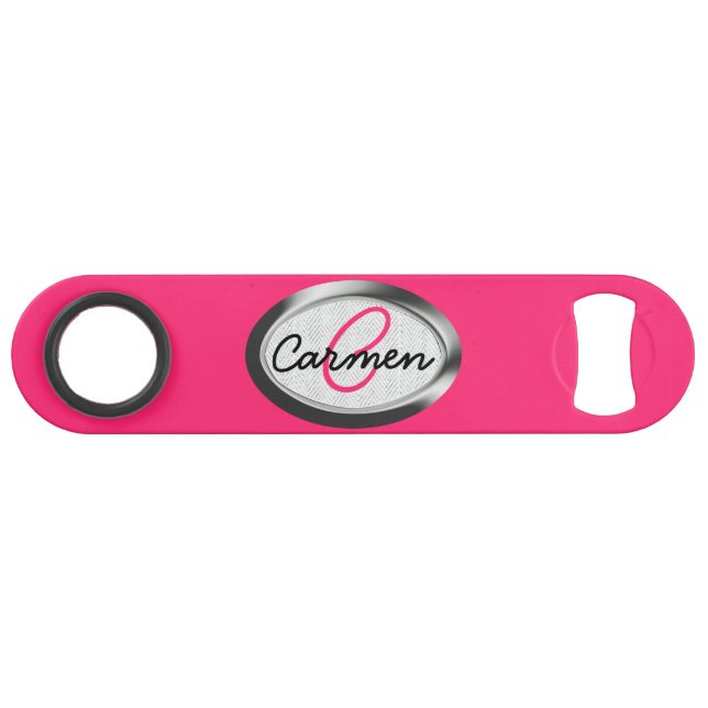 Simple Hot Pink and Metallic Monogram (Back Horizontal)