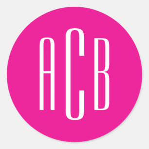 Simple Hot Pink and White Three Letter Monogram Classic Round Sticker