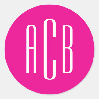 Simple Hot Pink and White Three Letter Monogram Classic Round Sticker