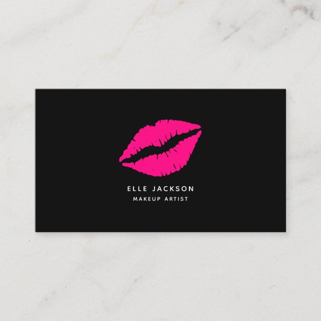Simple hot pink black lips makeup artist business card (Front)