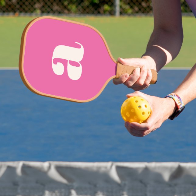 Simple Hot Pink Bold Retro Monogram Initial Pickleball Paddle (Insitu)
