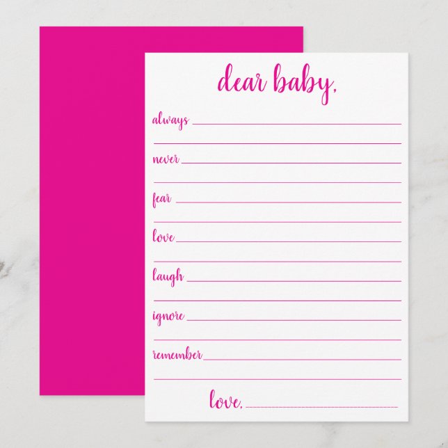 Simple Hot Pink Dear Baby | Magenta Keepsake Card (Front/Back)