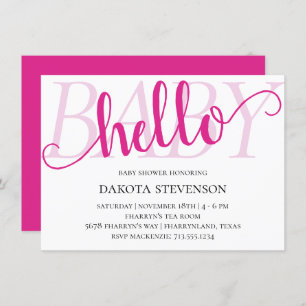 Simple Hot Pink Hello Baby Magenta Script Shower Invitation