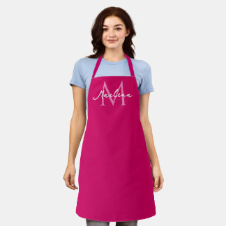 Simple Hot Pink Initial Modern Monogrammed Fuchsia Apron