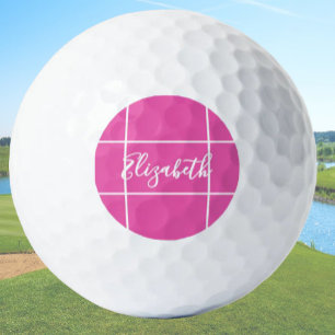 Simple hot pink minimalist custom name ladies golf balls