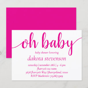 Simple Hot Pink Oh Baby   Magenta Flourish Shower Invitation