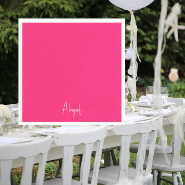 Simple Hot Pink Personalised Script Cocktail  Napkin (Creator Uploaded)