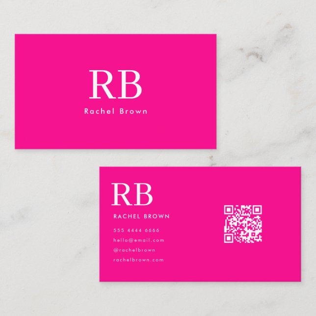 Simple Hot Pink QR code Business Card (Front/Back)