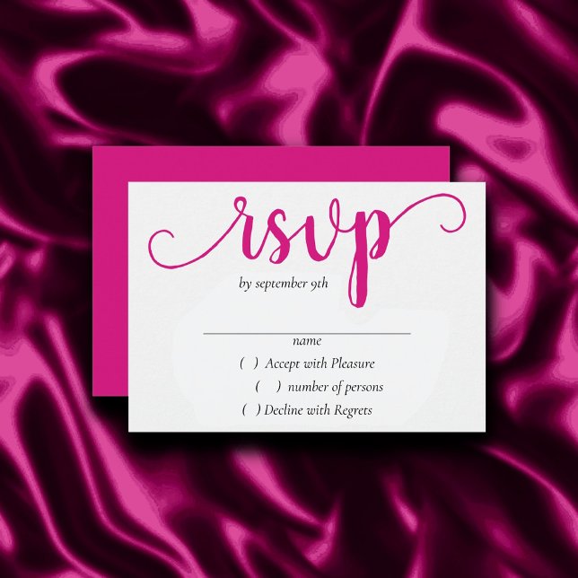 Simple Hot Pink Script | Magenta Flourish Event RSVP Card (Creator Uploaded)