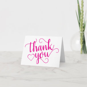 Simple Hot Pink Script   Magenta Heart 2 Photo Thank You Card