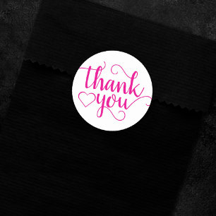 Simple Hot Pink Script   Magenta Heart Thank You Classic Round Sticker