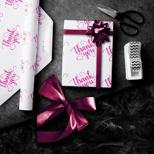 Simple Hot Pink Script Magenta Heart Thank You Wrapping Paper
