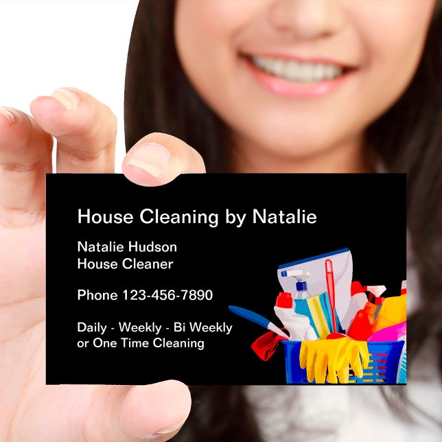 Simple House Cleaning Lady Business Card (Creator Uploaded)