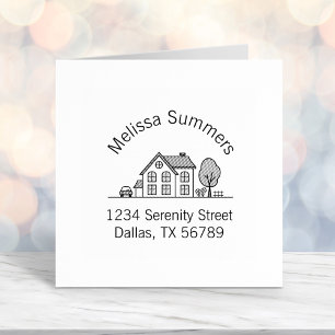 Simple House Illustration Arch Address 3 Self-inking Stamp
