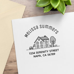 Simple House Illustration Arch Address 4 Rubber Stamp