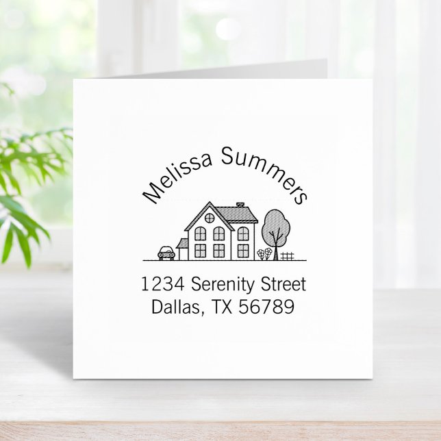 Simple House Illustration Arch Address 4 Rubber Stamp (Creator Uploaded)