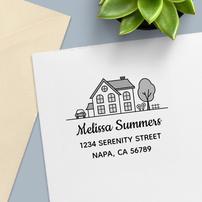 Simple House Line Art Address 3 Self-inking Stamp (Creator Uploaded)