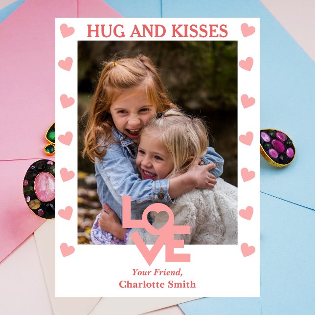 Simple Hug and kisses photo classroom valentines  Holiday Card (Creator Uploaded)