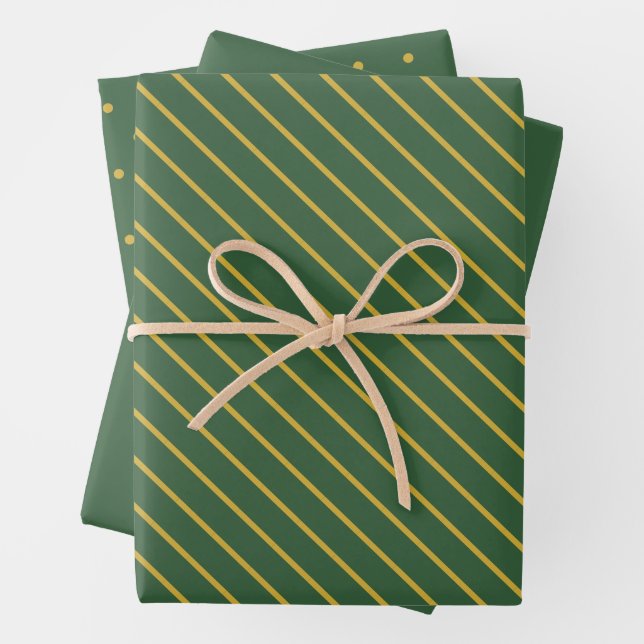 Simple Hunter Green and Gold Pattern and Solid Wrapping Paper Sheet (In situ)
