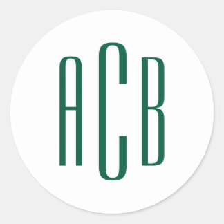Simple Hunter Green Three Letter Monogram Classic Round Sticker