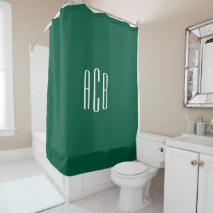Simple Hunter Green Three Letter Monogram Shower Curtain