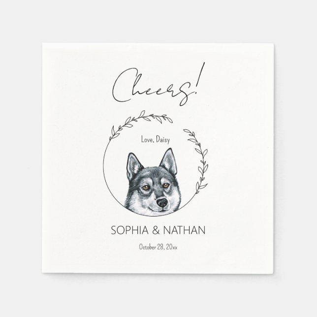 Simple Husky Dog Wedding Cocktail Napkins (Front)