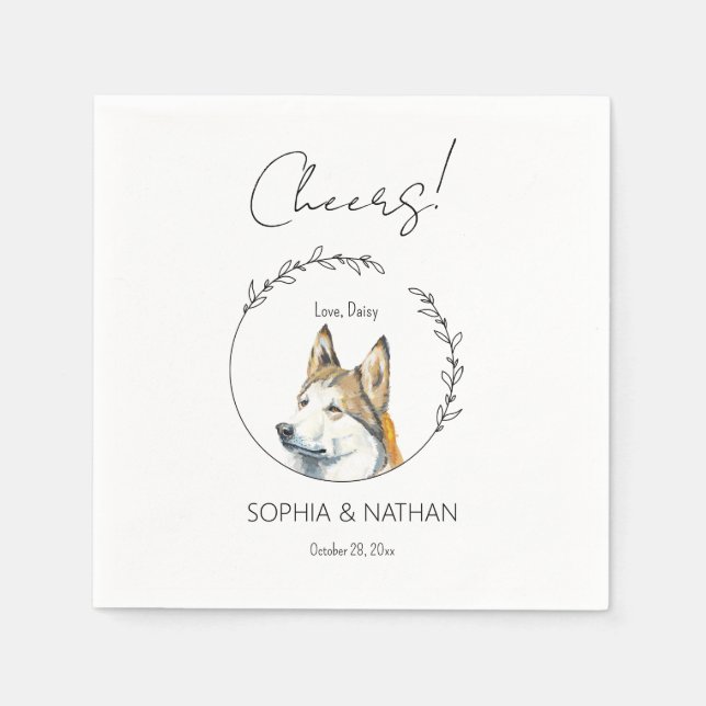 Simple Husky Dog Wedding Cocktail Napkins (Front)