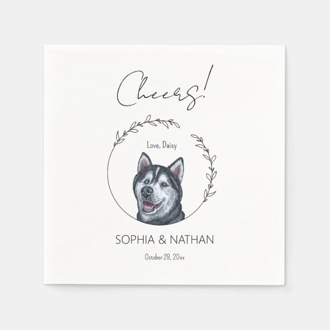 Simple Husky Dog Wedding Cocktail Napkins (Front)