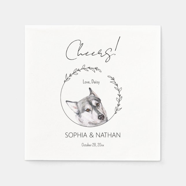 Simple Husky Dog Wedding Cocktail Napkins (Front)
