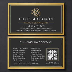 Simple HVAC Technician QR Code Gold Metallic Business Card