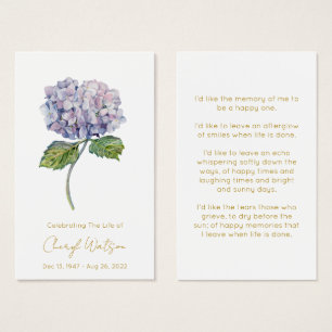 Simple Hydrangea Funeral Memorial Prayer Card