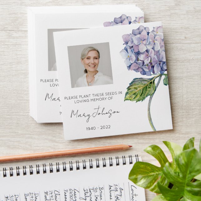 Simple Hydrangea Photo Funeral Seed Envelope (Stacked)