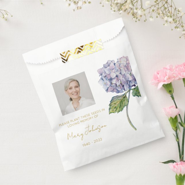 Simple Hydrangea Photo Funeral Seed Favour Bags (Sealed)