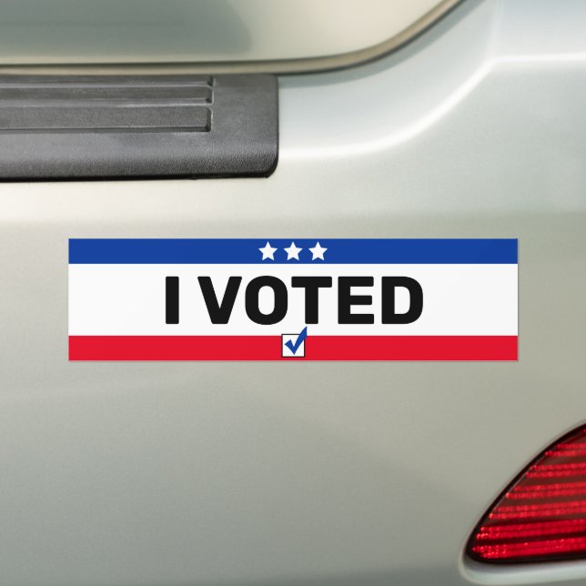 Simple "I VOTED" Red White and Blue Bumper Sticker (On Car)