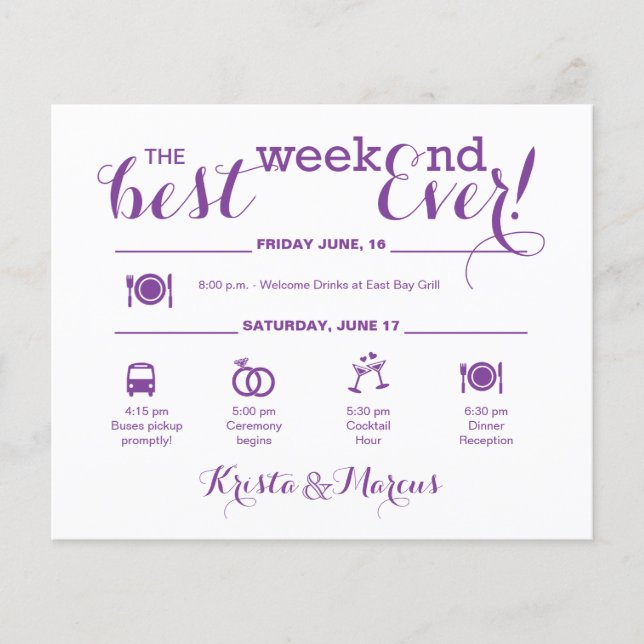 Simple Icons Wedding Weekend Itinerary (Front)