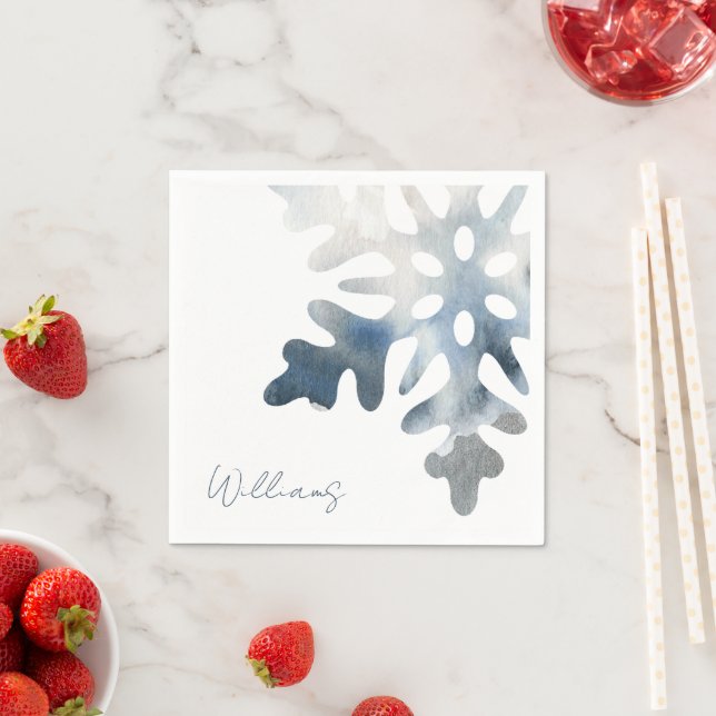 Simple Icy Blue Large Snowflake Custom Cocktail Napkin (Insitu)