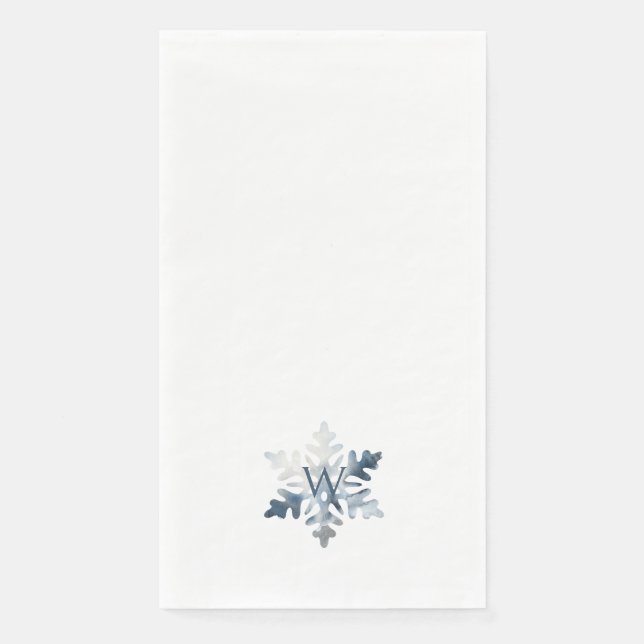 Simple Icy Blue Monogram Watercolor Snowflake  Napkin (Front)