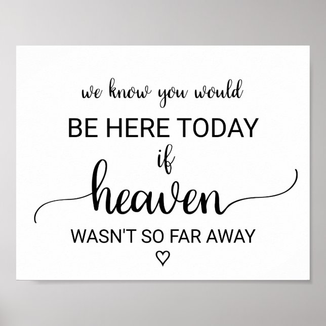Simple If Heaven Wasn't So Far Away Wedding Poster (Front)