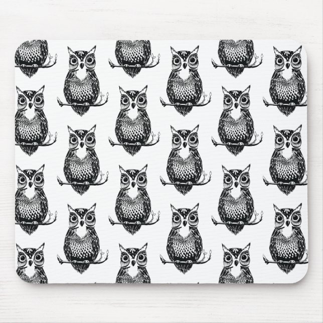 Simple Illustrated Owl Pattern Mouse Mat (Front)