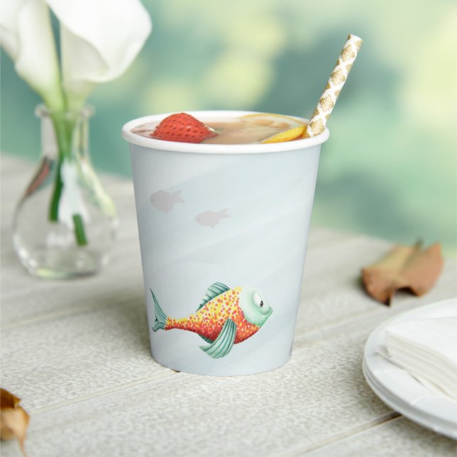 Simple Illustrated Under the Sea Orange Fish Party Paper Cups (Insitu)