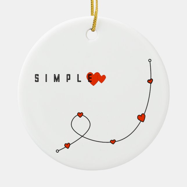 Simple illustration with hearts in minimalist ceramic tree decoration (Front)