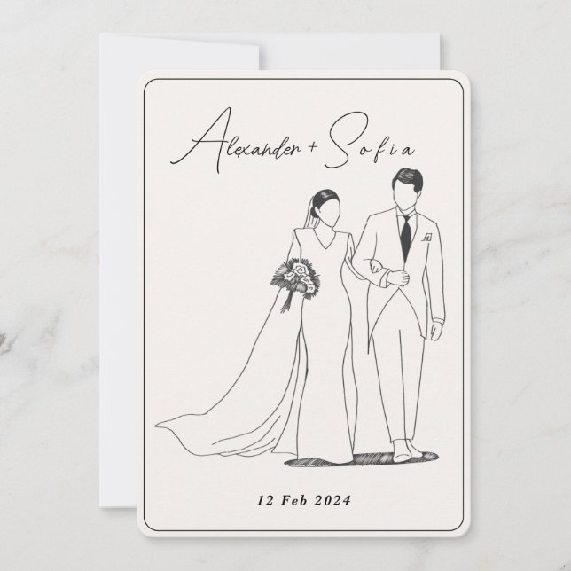 Simple Illustration With QR Code RSVP Wedding  Invitation (Front)
