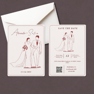 Simple Illustration With QR Code RSVP Wedding  Invitation